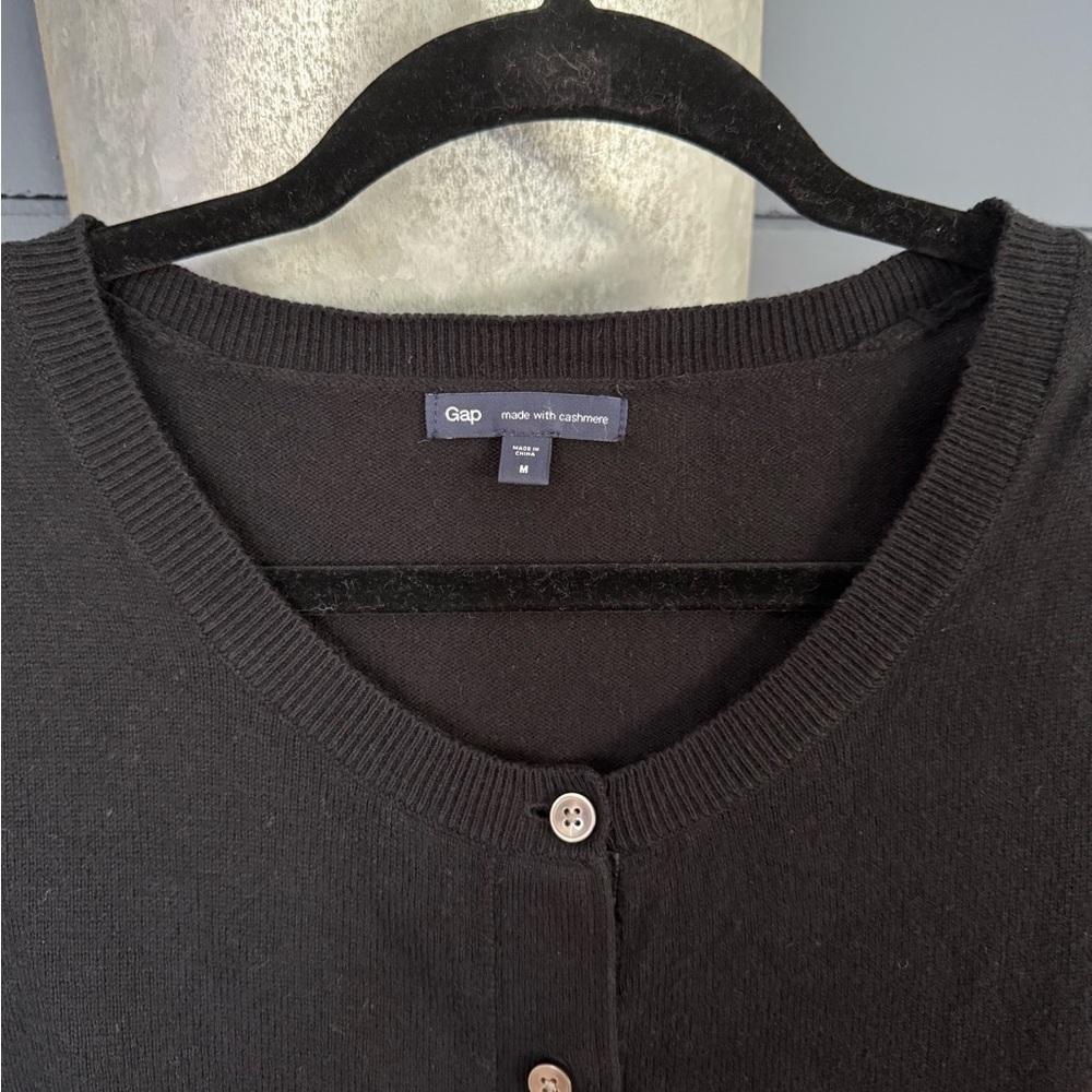 Gap full length black cashmere cotton blend button up cardigan medium - Picture 3 of 4